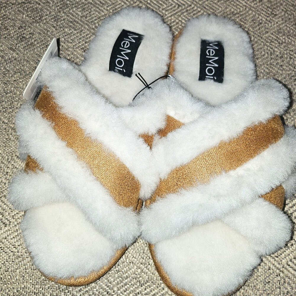 🔥HP🔥 NWT MeMoi Women's Serina Slide-On Plush Slippers in Ivory Size S